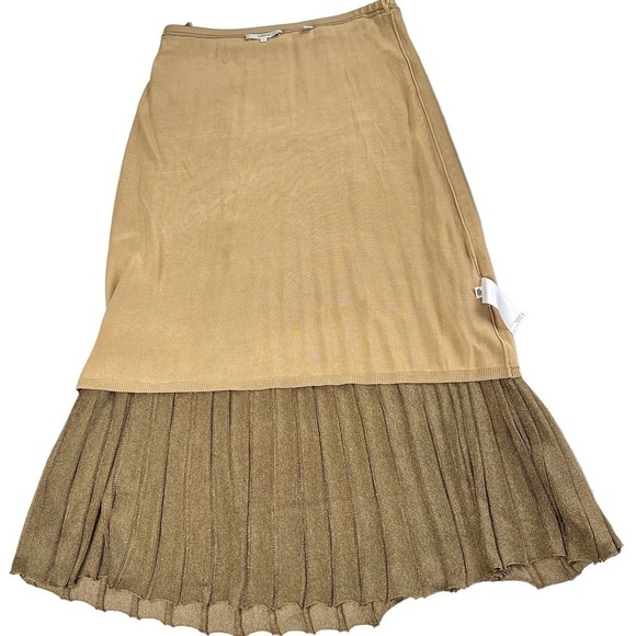VINCE Pleated Gold Bronze Metallic Crochet Knit Midi Skirt Lined Size M - Picture 12 of 16